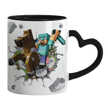 Minecraft brick, Mug heart black handle, ceramic, 330ml