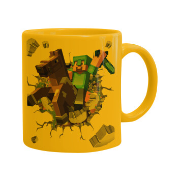 Minecraft brick, Ceramic coffee mug yellow, 330ml (1pcs)