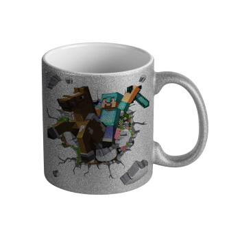 Minecraft brick, Κούπα Ασημένια Glitter που γυαλίζει, κεραμική, 330ml