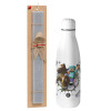 Easter Set, metallic stainless thermos bottle (500ml) & scented flat Easter candle (30cm) (GRAY)