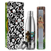 Easter Set, metallic stainless thermos flask (500ml) & scented flat Easter candle (30cm) (GRAY)