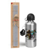 Easter Set, metallic silver aluminum water bottle (500ml) & aromatic flat Easter candle (30cm) (GRAY)