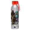 Aluminum Sports Bottle 650ml – Silver with Red Cap and Silicone Strap