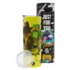 Neon Yellow Travel Tumbler θερμό, μεταλλικό καλαμάκι(Ανωξείδωτο 304 Food grade, BPA free, 600ml)
