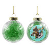 Transparent Christmas tree ball ornament with green filling 8cm