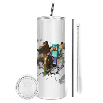 Minecraft brick, Eco friendly stainless steel tumbler 600ml, with metal straw & cleaning brush