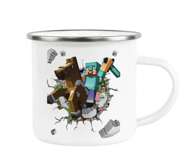Minecraft brick — Metallic enamel cup white 360ml