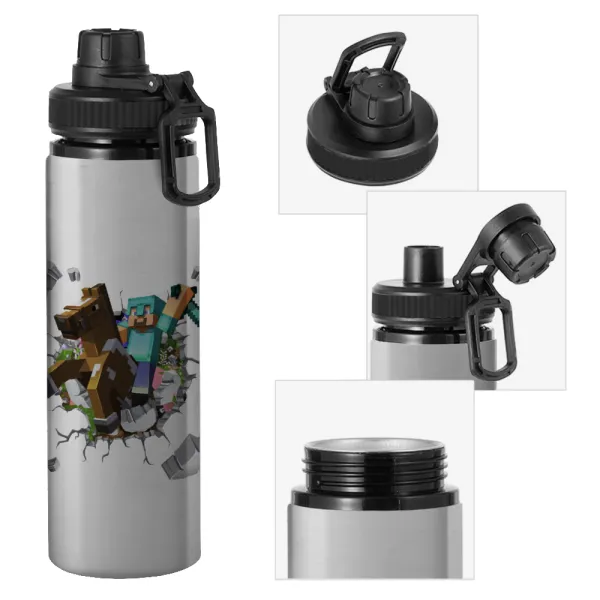 Minecraft brick — Metallic water bottle with safety cap, 850ml aluminum