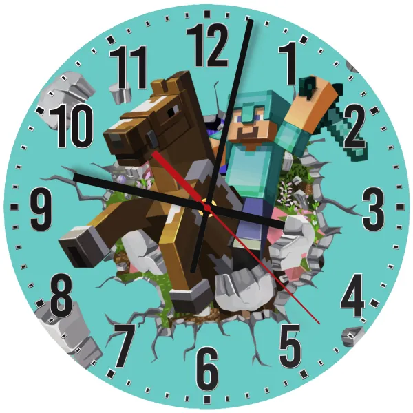 Minecraft brick — Wooden wall clock (30cm)