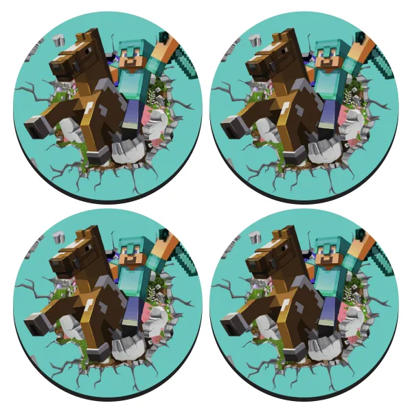 Minecraft brick — SET of 4 round wooden coasters (9cm)