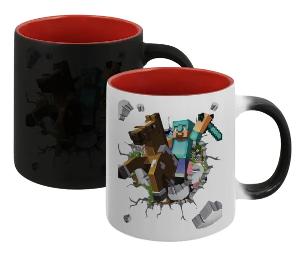 Minecraft brick — Magic mug with red interior, ceramic, 330ml, changes colour with hot drinks