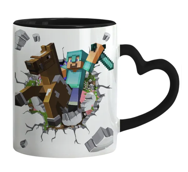 Minecraft brick — Mug heart black handle, ceramic, 330ml
