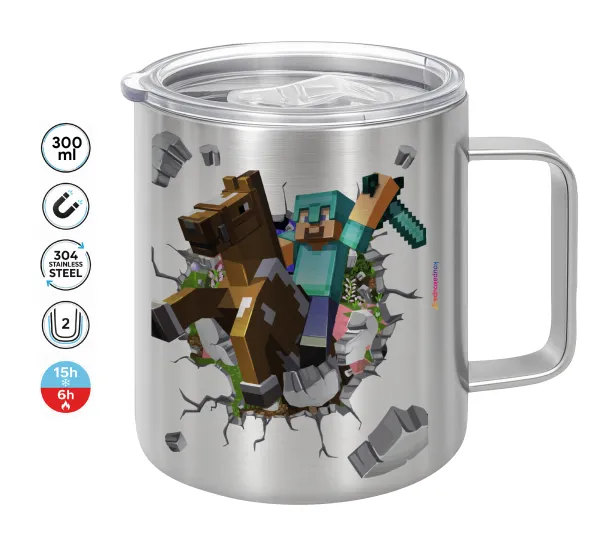 Minecraft brick — Double-walled stainless steel mug 300ml with temperature-retaining lid