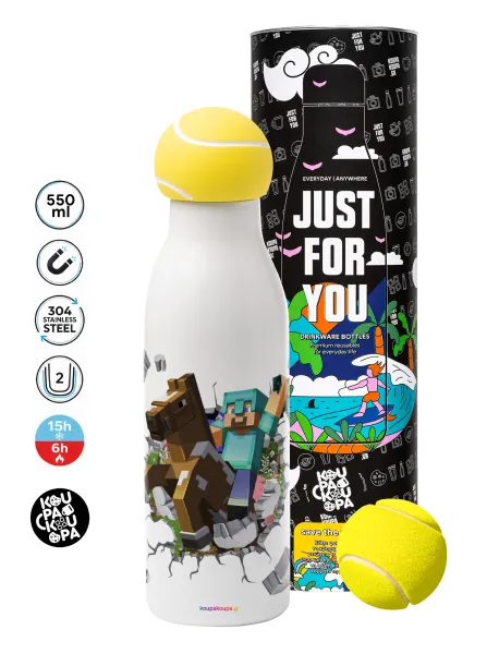 Minecraft brick — Tennis ball Metal mug thermos White, double wall, 550ml