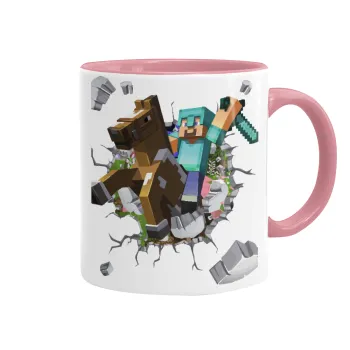 Minecraft brick, Mug colored pink, ceramic, 330ml