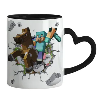 Minecraft brick, Mug heart black handle, ceramic, 330ml