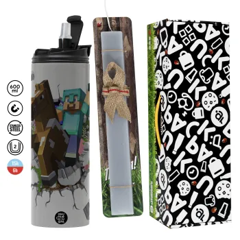 Minecraft brick, Easter candle with Grey Tumbler Thermo 600ml & aromatic flat candle (30cm) (GREY)
