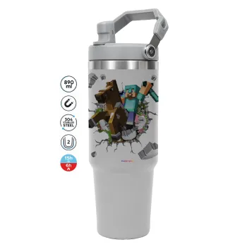 Minecraft brick, ΓΚΡΙ χρώματος Θερμός Ανοξείδωτο 890ml (30oz) με χερούλι