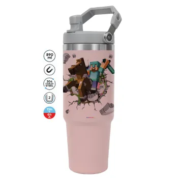 Minecraft brick, ΡΟΖ χρώματος Θερμός Ανοξείδωτο 890ml (30oz) με χερούλι