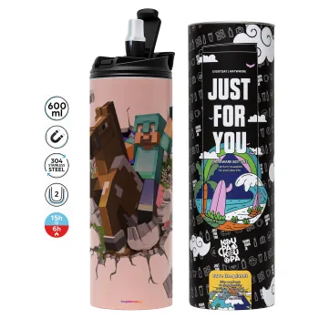 Minecraft brick, Tumbler stainless steel PINK 600ml