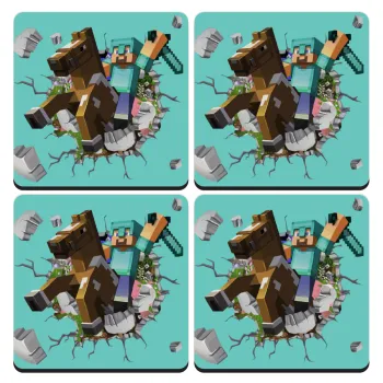 Minecraft brick, ΣΕΤ 4 Σουβέρ ξύλινα τετράγωνα (9cm)