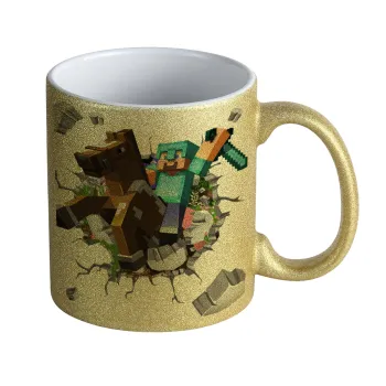 Minecraft brick, Κούπα Χρυσή Glitter που γυαλίζει, κεραμική, 330ml
