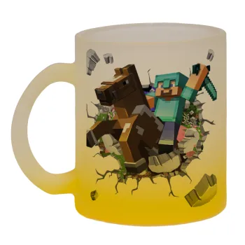 Minecraft brick, Κούπα γυάλινη δίχρωμη με βάση το κίτρινο ματ, 330ml