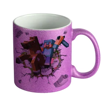 Minecraft brick, Κούπα Μωβ Glitter που γυαλίζει, κεραμική, 330ml