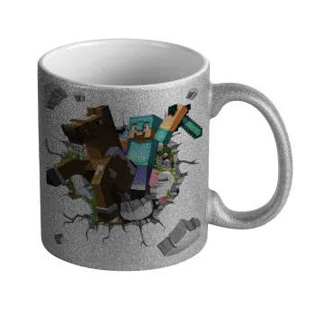 Minecraft brick, Κούπα Ασημένια Glitter που γυαλίζει, κεραμική, 330ml
