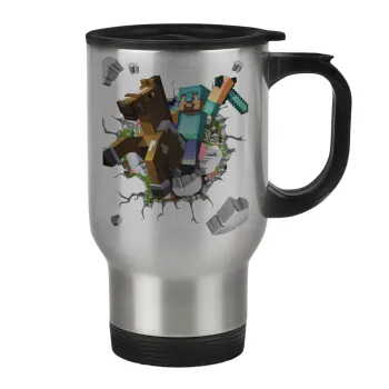 Minecraft brick, Κούπα ταξιδιού ανοξείδωτη με καπάκι, διπλού τοιχώματος (θερμό) 450ml