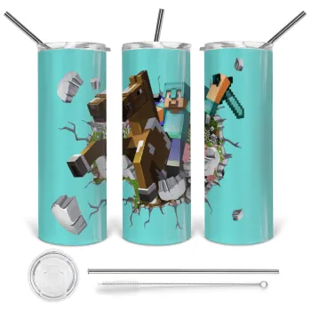 Minecraft brick, Tumbler stainless steel 600ml, with metal straw & cleaning brush