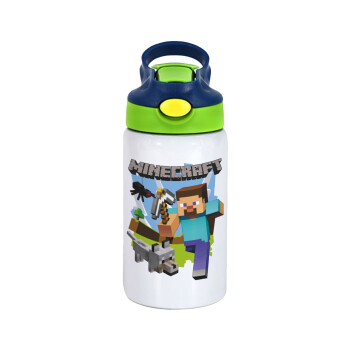 Minecraft Alex, Children's hot water bottle, stainless steel, with safety straw, green, blue (350ml)