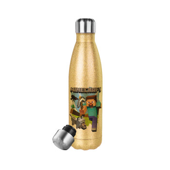 Minecraft Alex, Glitter gold stainless steel thermos bottle, double-walled, 500ml