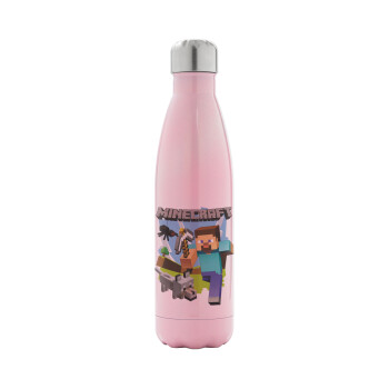 Minecraft Alex and friends, Metal mug thermos Pink Iridiscent (Stainless steel), double wall, 500ml