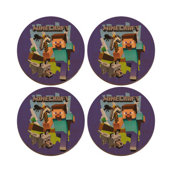 Minecraft Alex, ΣΕΤ x4 Σουβέρ ξύλινα στρογγυλά plywood (9cm)