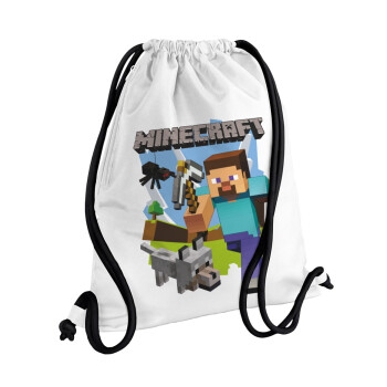 Minecraft Alex, Backpack pouch GYMBAG white, with pocket (40x48cm) & thick cords