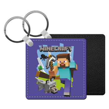 Minecraft Alex, Μπρελόκ Δερματίνη, τετράγωνο ΜΑΥΡΟ (5x5cm)