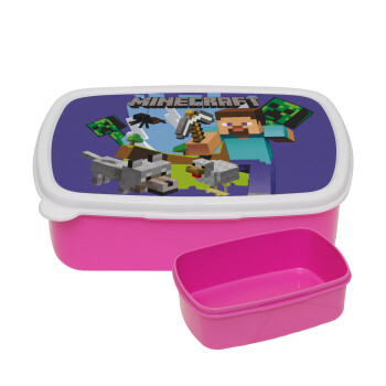 Minecraft Alex and friends, ΡΟΖ παιδικό δοχείο φαγητού (lunchbox) πλαστικό (BPA-FREE) Lunch Βox M18 x Π13 x Υ6cm
