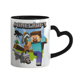 Minecraft Alex, Mug heart black handle, ceramic, 330ml