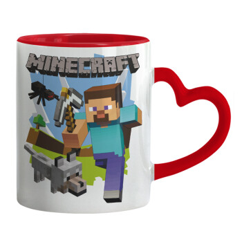 Minecraft Alex and friends, Mug heart red handle, ceramic, 330ml