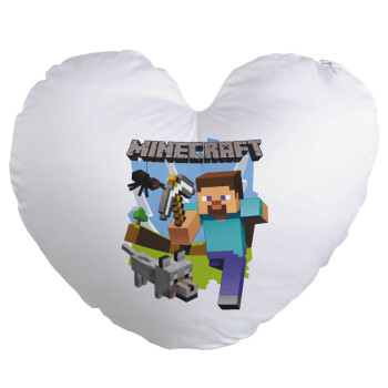 Minecraft Alex and friends, Μαξιλάρι καναπέ καρδιά 40x40cm περιέχεται το  γέμισμα