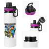 Metallic water bottle with safety lid, 850ml aluminum