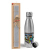 Easter Set, metallic Inox water bottle (750ml) & aromatic flat Easter candle (30cm) (GRAY)