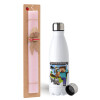 Easter Set, metallic stainless steel water bottle (750ml) & scented flat Easter candle (30cm) (PINK)