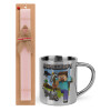 Easter Set, metallic thermal cup (300ml) & aromatic flat Easter candle (30cm) (PINK)