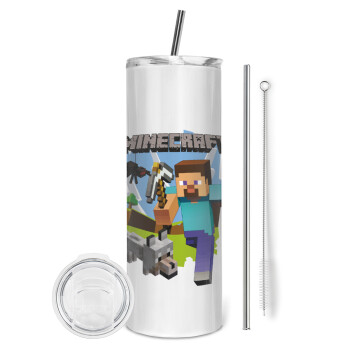 Minecraft Alex and friends, Eco friendly stainless steel tumbler 600ml, with metal straw & cleaning brush