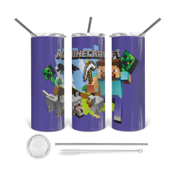 Minecraft Alex and friends, 360 Eco friendly stainless steel tumbler 600ml, with metal straw & cleaning brush
