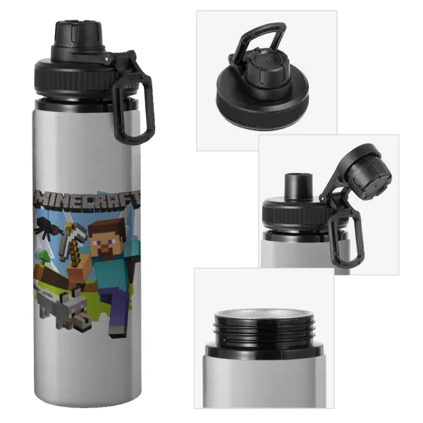 Minecraft Alex — Metallic water bottle with safety cap, 850ml aluminum