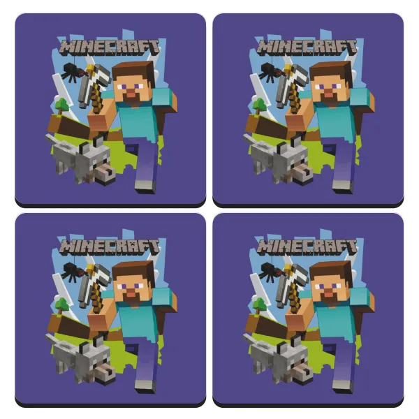 Minecraft Alex — Set of 4 square wooden coasters (9cm)