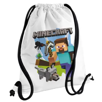 Minecraft Alex, Backpack pouch GYMBAG white, with pocket (40x48cm) & thick cords